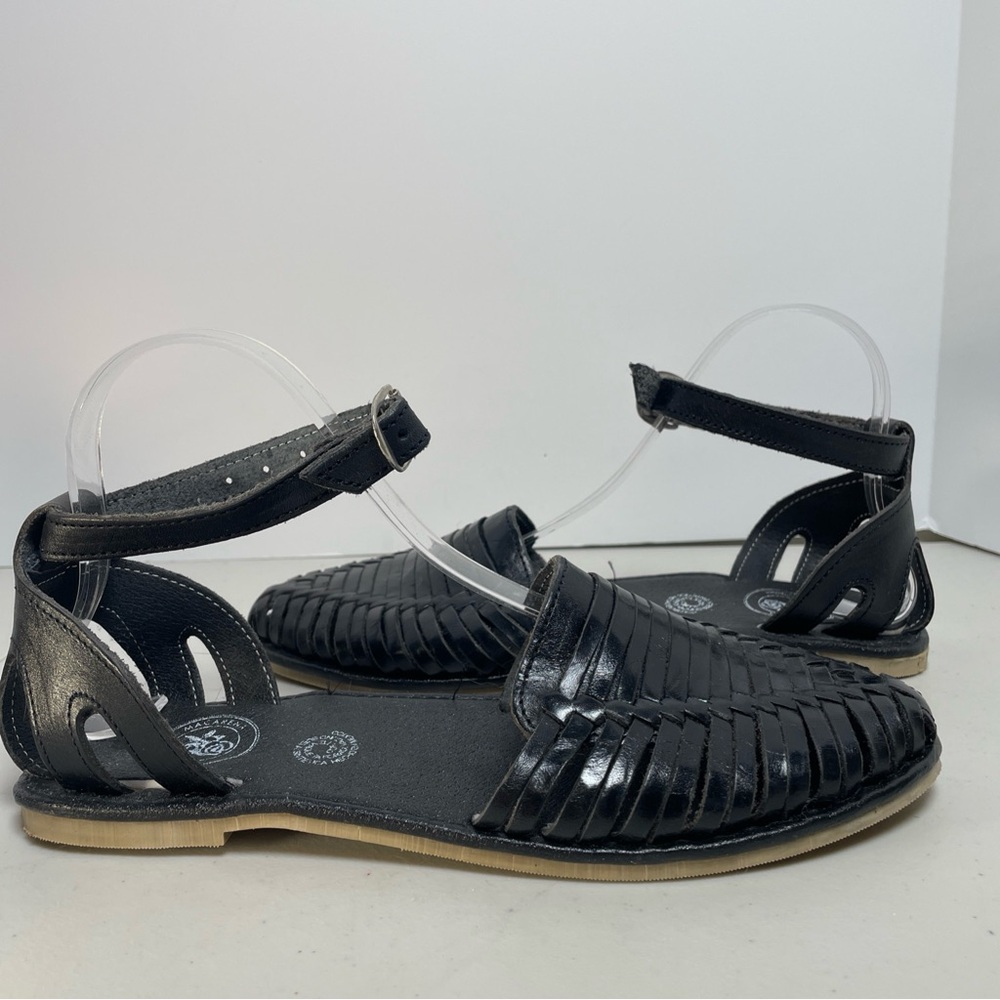 Macarena Huarache Black Leather Shoes Women's SZ 9 Mexican Made Buckle - Picture 4 of 14